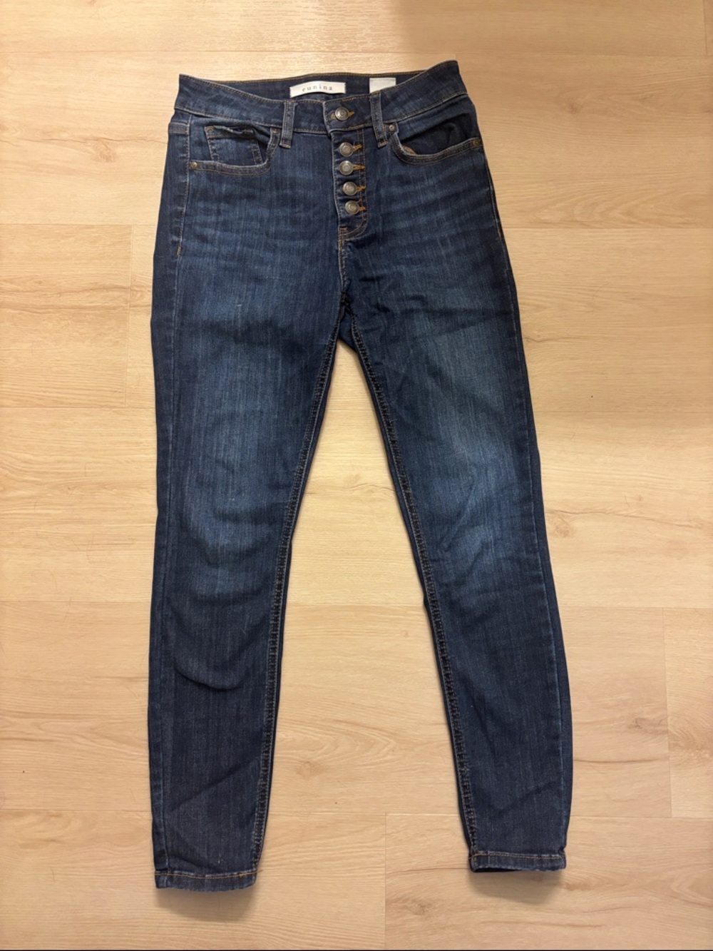 Eunina Dark Wash High Rise Button-Fly Skinny Jeans size 3